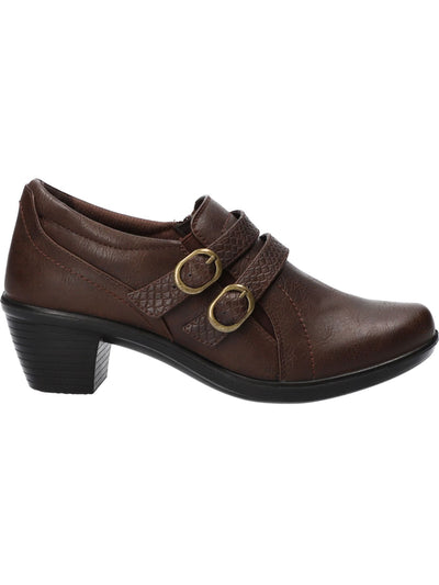 EASY STREET Womens Brown Snake Embossed Buckled Straps Cushioned Stroll Round Toe Block Heel Zip-Up Shootie 10 M