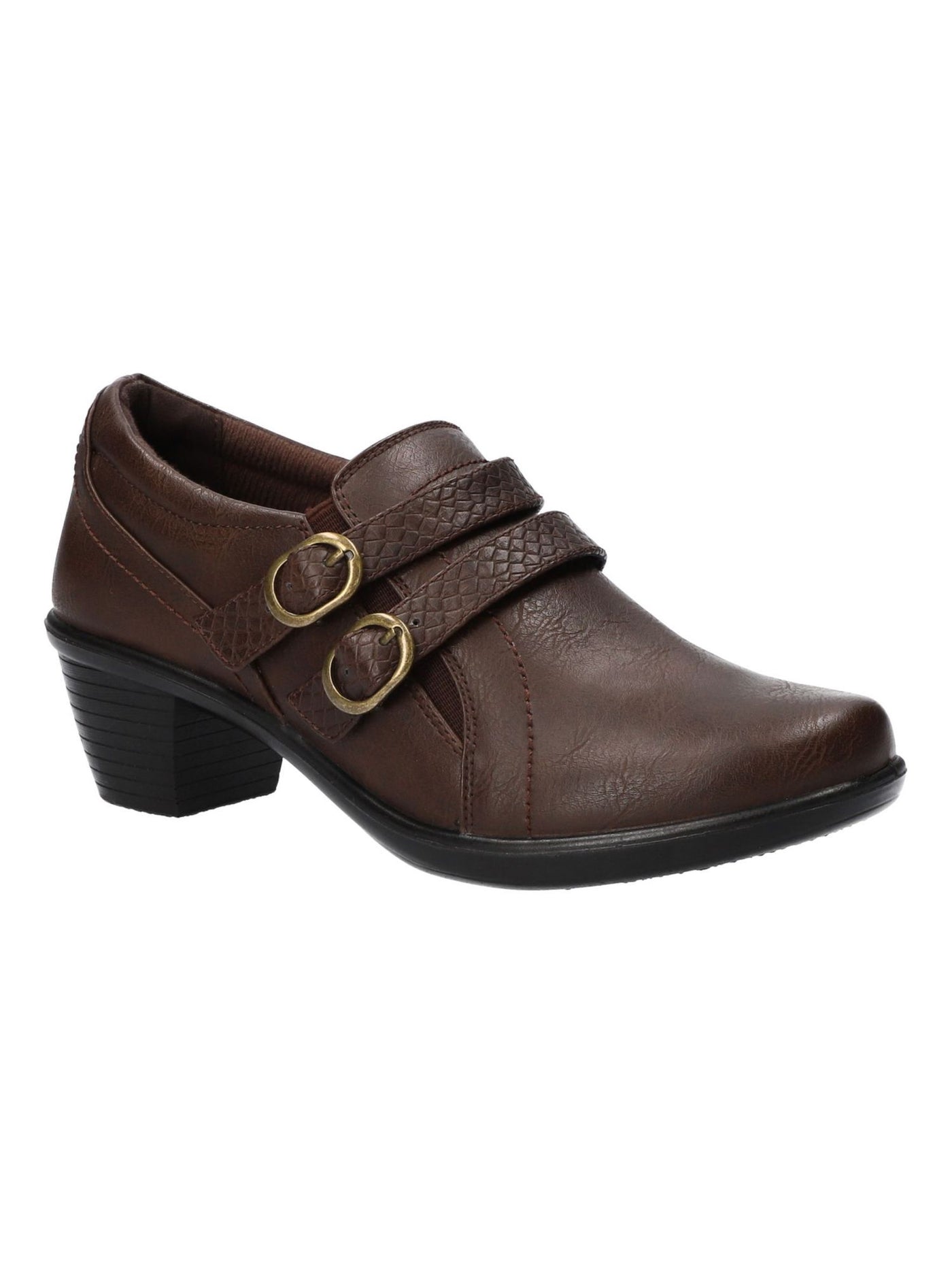 EASY STREET Womens Brown Snake Embossed Buckled Straps Cushioned Stroll Round Toe Block Heel Zip-Up Shootie 10 M