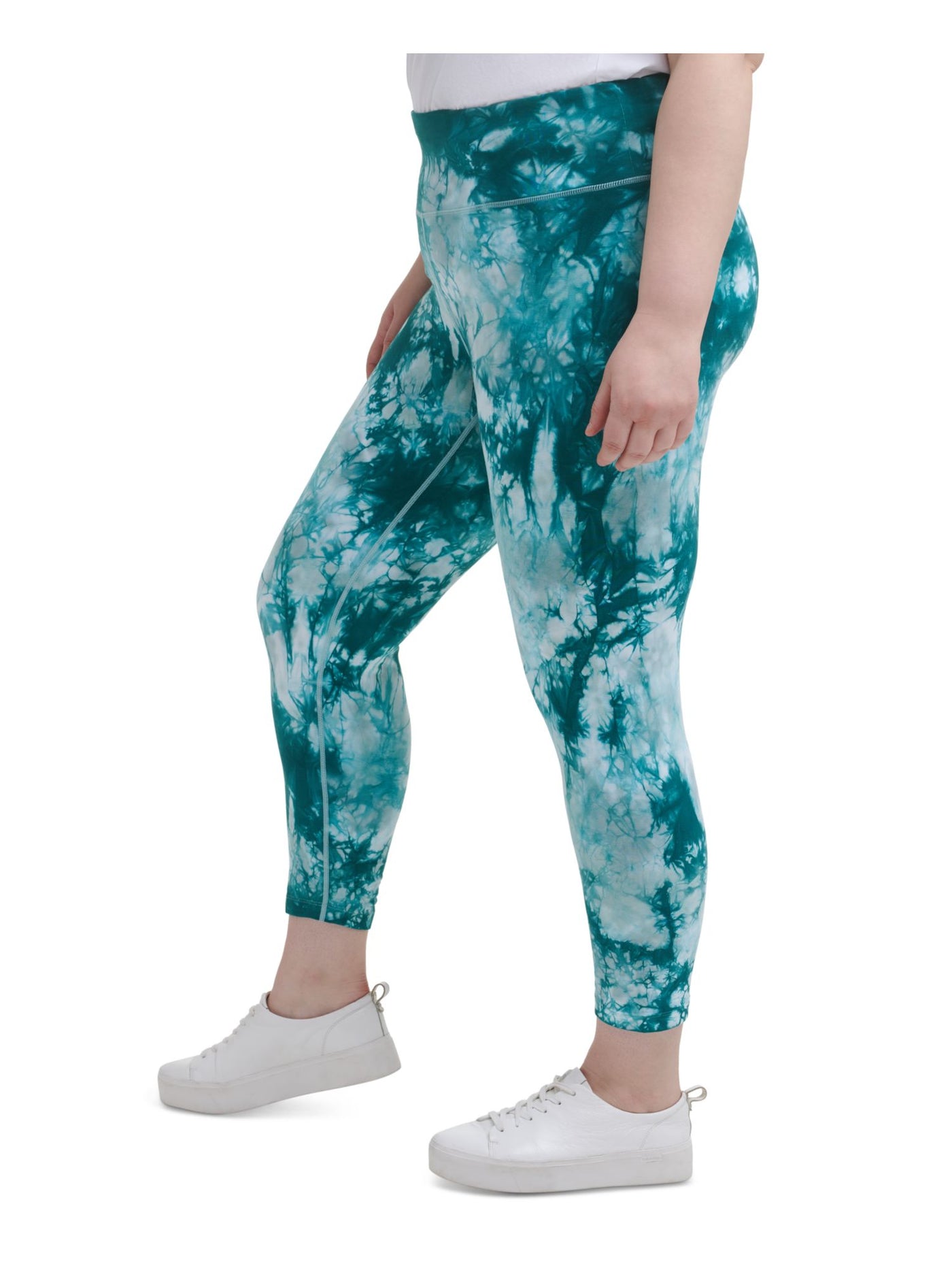 CALVIN KLEIN PERFORMANCE Womens Teal Stretch Pocketed Pull-on Style Tie Dye Active Wear Skinny Leggings Plus 2X