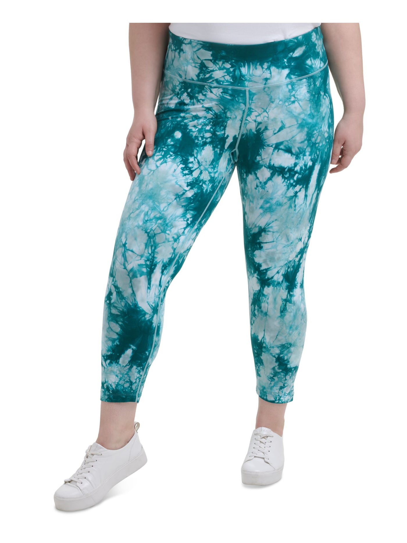 CALVIN KLEIN PERFORMANCE Womens Turquoise Stretch Pocketed Pull-on Style Tie Dye Active Wear Skinny Leggings Plus 3X