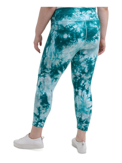 CALVIN KLEIN PERFORMANCE Womens Teal Stretch Pocketed Pull-on Style Tie Dye Active Wear Skinny Leggings Plus 2X