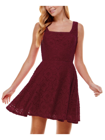 CITY STUDIO Womens Maroon Lace Zippered Fitted Lined Sleeveless Square Neck Mini Party Fit + Flare Dress 13