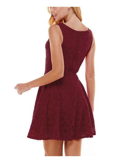 CITY STUDIO Womens Maroon Lace Zippered Fitted Lined Sleeveless Square Neck Mini Party Fit + Flare Dress 13