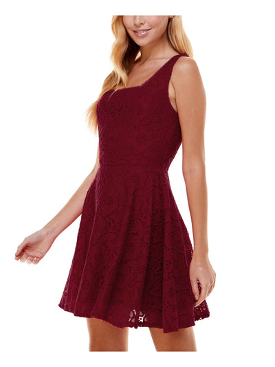 CITY STUDIO Womens Maroon Lace Zippered Fitted Lined Sleeveless Square Neck Mini Party Fit + Flare Dress 13