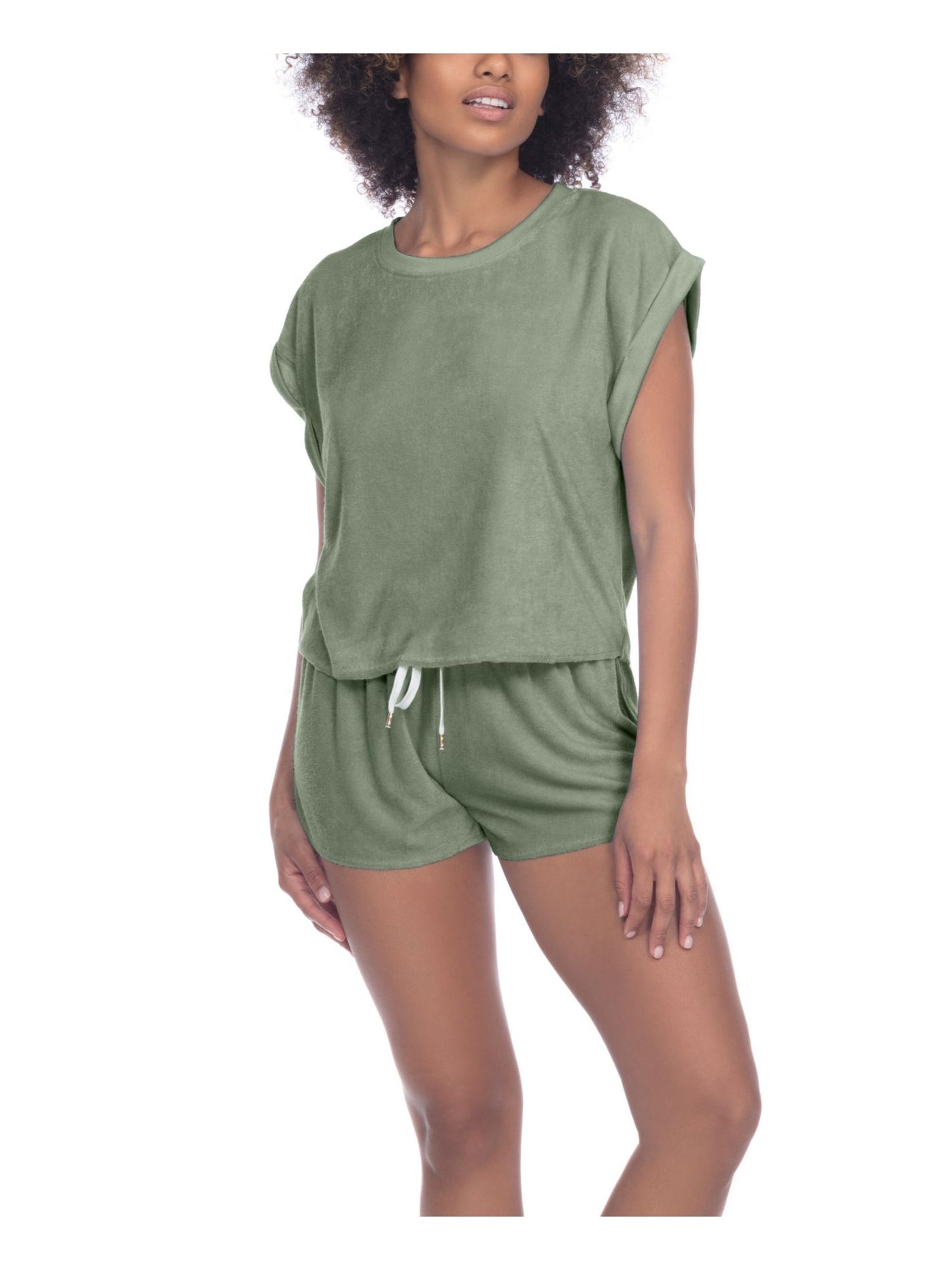 HONEYDEW Womens Just Chillin Green Elastic Band Short Sleeve T-Shirt Top and Shorts Pajamas XL