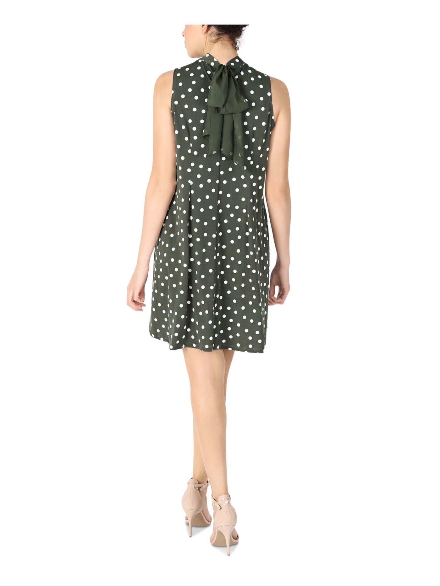 SIGNATURE BY ROBBIE BEE Womens Green Stretch Polka Dot Sleeveless Mock Neck Above The Knee Party Shift Dress Petites PSM