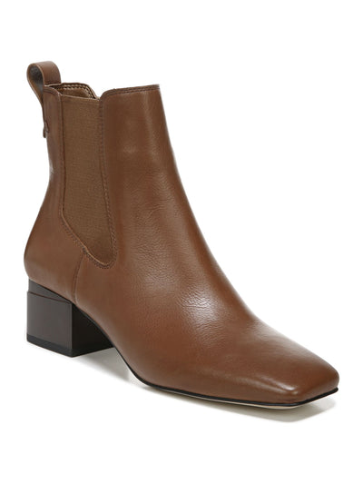 FRANCO SARTO Womens Brown Heel Pull-Tab Goring Padded Waxton Square Toe Sculpted Heel Zip-Up Chelsea Boot 10 M
