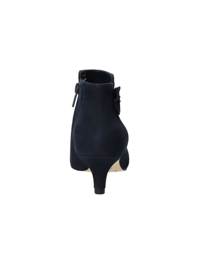 BELLA VITA Womens Navy Padded Buckle Accent Goring Bindi Pointed Toe Kitten Heel Zip-Up Leather Booties 7.5 M