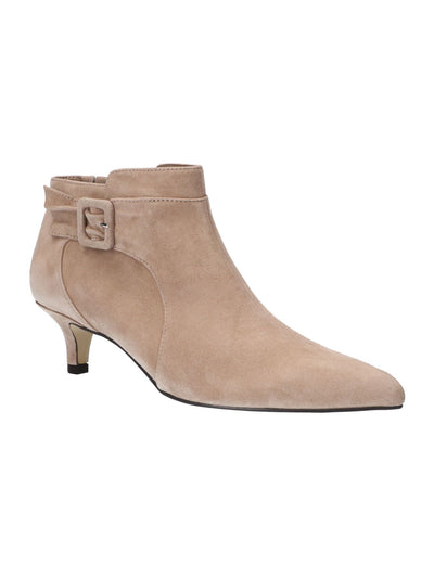 BELLA VITA Womens Beige Padded Buckle Accent Goring Bindi Pointed Toe Kitten Heel Zip-Up Leather Booties 10 W