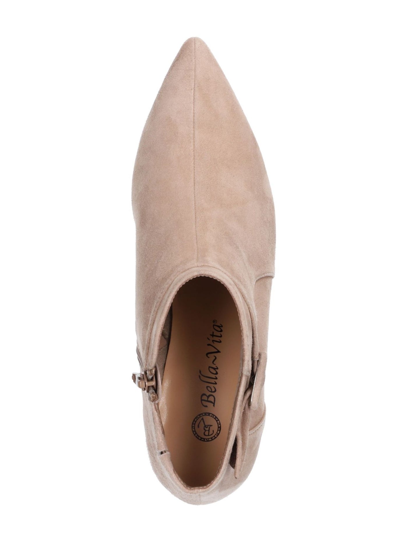 BELLA VITA Womens Beige Padded Buckle Accent Goring Bindi Pointed Toe Kitten Heel Zip-Up Leather Booties 10 W