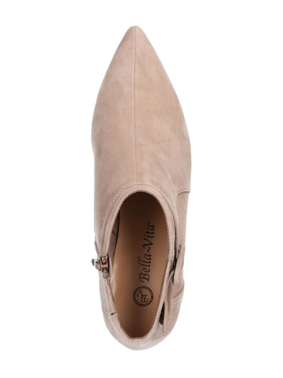 BELLA VITA Womens Beige Padded Buckle Accent Goring Bindi Pointed Toe Kitten Heel Zip-Up Leather Booties 10 W