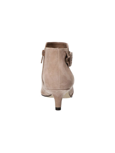 BELLA VITA Womens Beige Padded Buckle Accent Goring Bindi Pointed Toe Kitten Heel Zip-Up Leather Booties 10 W