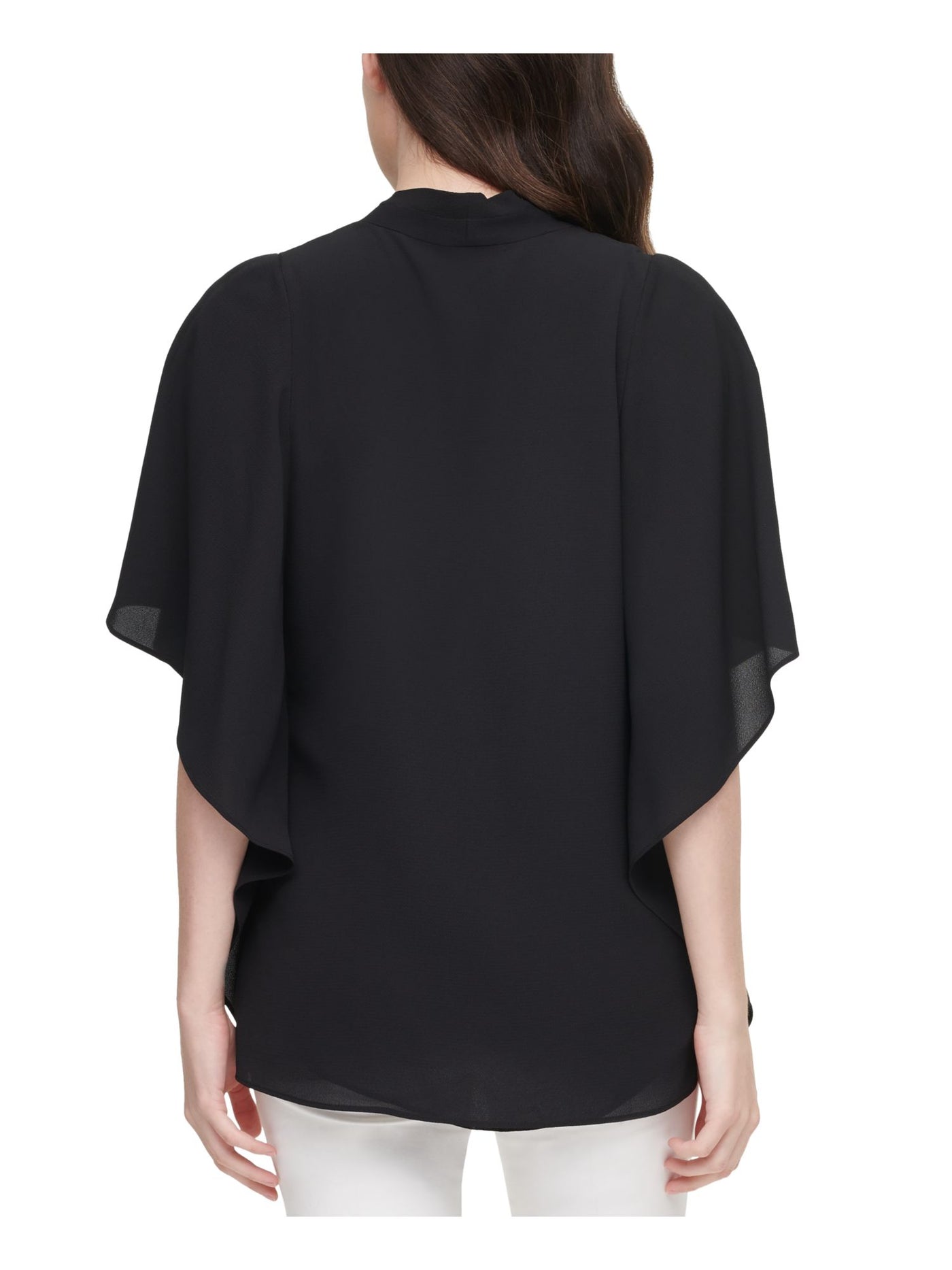 CALVIN KLEIN Womens Stretch Pleated Draped V-neck Flutter Sleeve Wear To Work Top