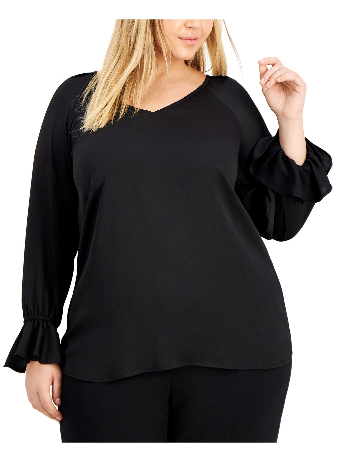 BAR III Womens Long Sleeve V Neck Wear To Work Top