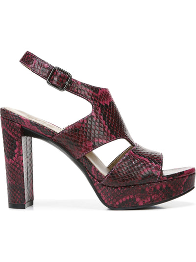 NATURALIZER Womens Pink Snake Non-Slip Comfort Maddie Round Toe Block Heel Buckle Leather Slingback Sandal 6 M