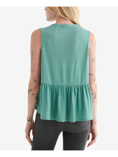 LUCKY BRAND Womens Green Stretch Sleeveless Peplum Top S