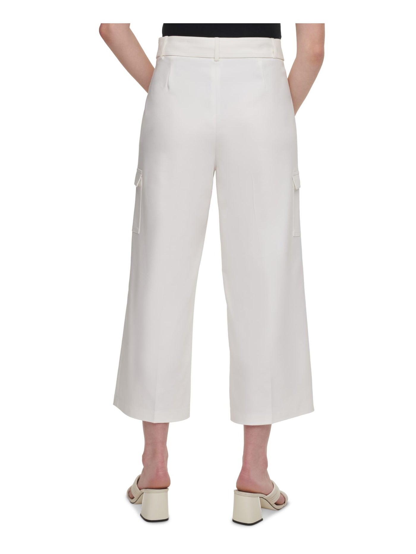 CALVIN KLEIN Womens Stretch Zippered Pocketed Cropped D-ring Belt Wear To Work Wide Leg Pants