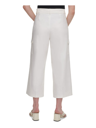 CALVIN KLEIN Womens Stretch Zippered Pocketed Cropped D-ring Belt Wear To Work Wide Leg Pants