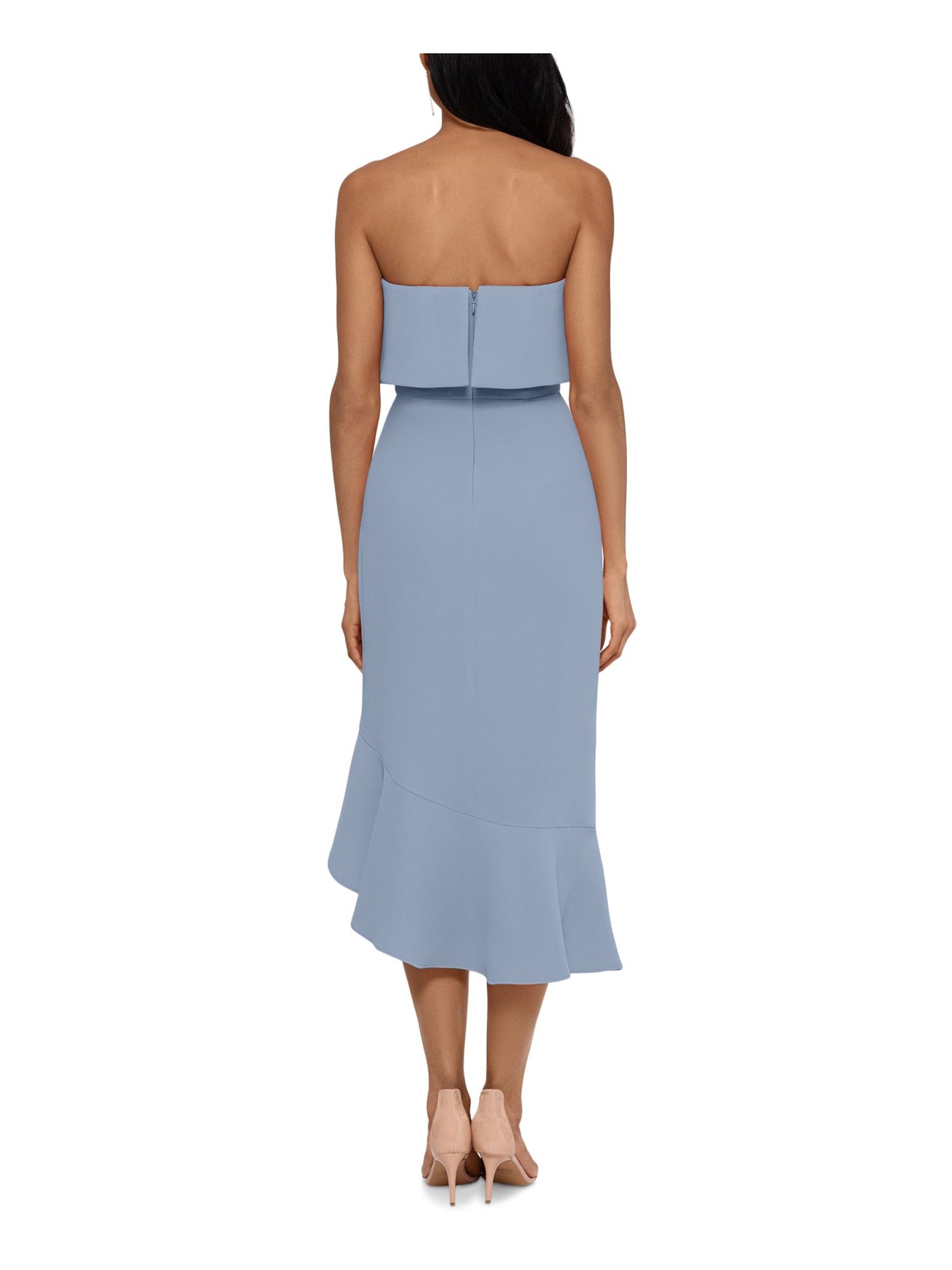 XSCAPE Womens Light Blue Ruffled Zippered Sleeveless Sweetheart Neckline Short Party Hi-Lo Dress 10