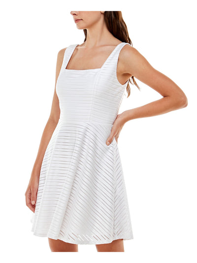 JUMP APPAREL Womens Stretch Zippered Textured Lined Bra Cups Sleeveless Square Neck Above The Knee Party Fit + Flare Dress