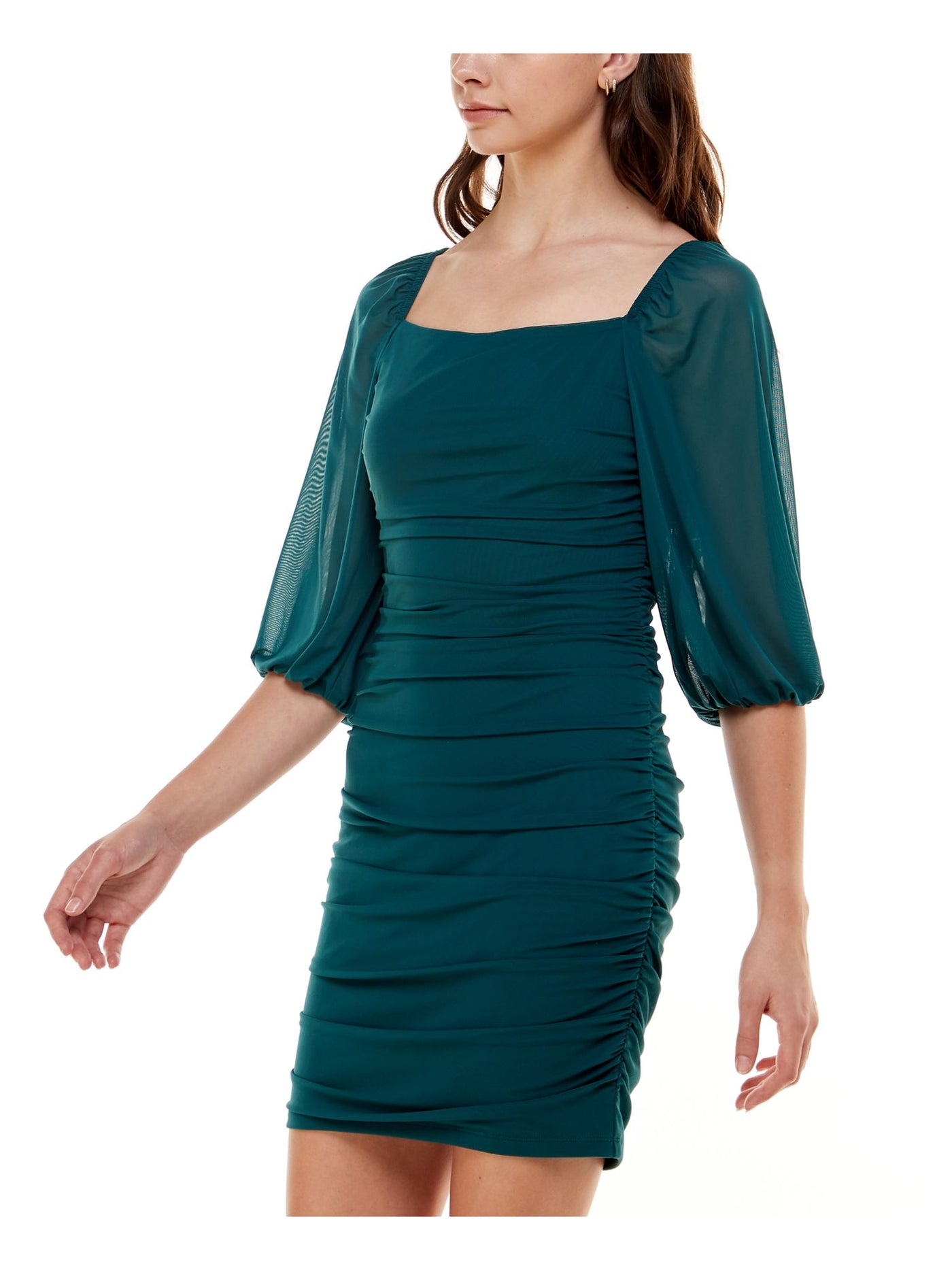 SPEECHLESS Womens Teal Stretch Sheer Balloon Sleeve Square Neck Mini Cocktail Body Con Dress XXL