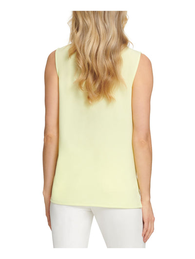 DKNY Womens Yellow Slitted Textured Layered Vented Hem Sleeveless Jewel Neck Top L