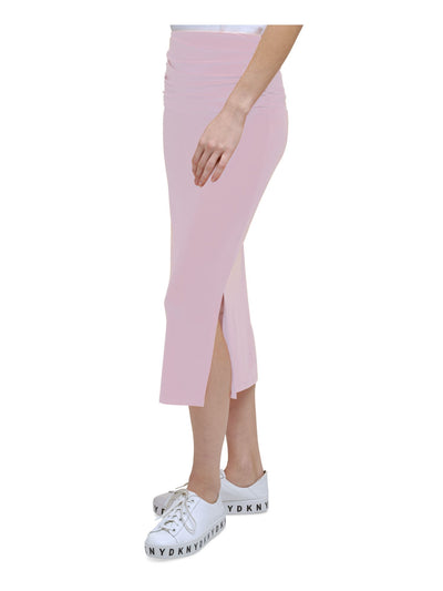 DKNY Womens Pink Stretch Ruched Slitted Pull-on Style Unlined Midi Wear To Work Pencil Skirt XXS