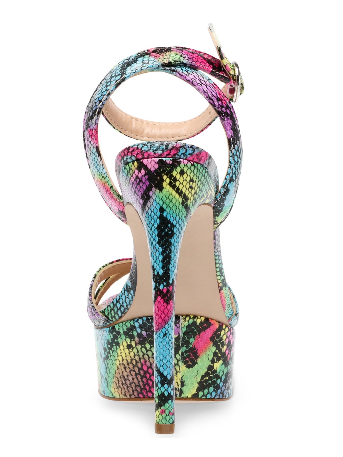 STEVE MADDEN Womens Purple Multicolor Snake Print 2" Platform Ankle Strap Padded Marciana Open Toe Stiletto Buckle Heeled Sandal 9 M