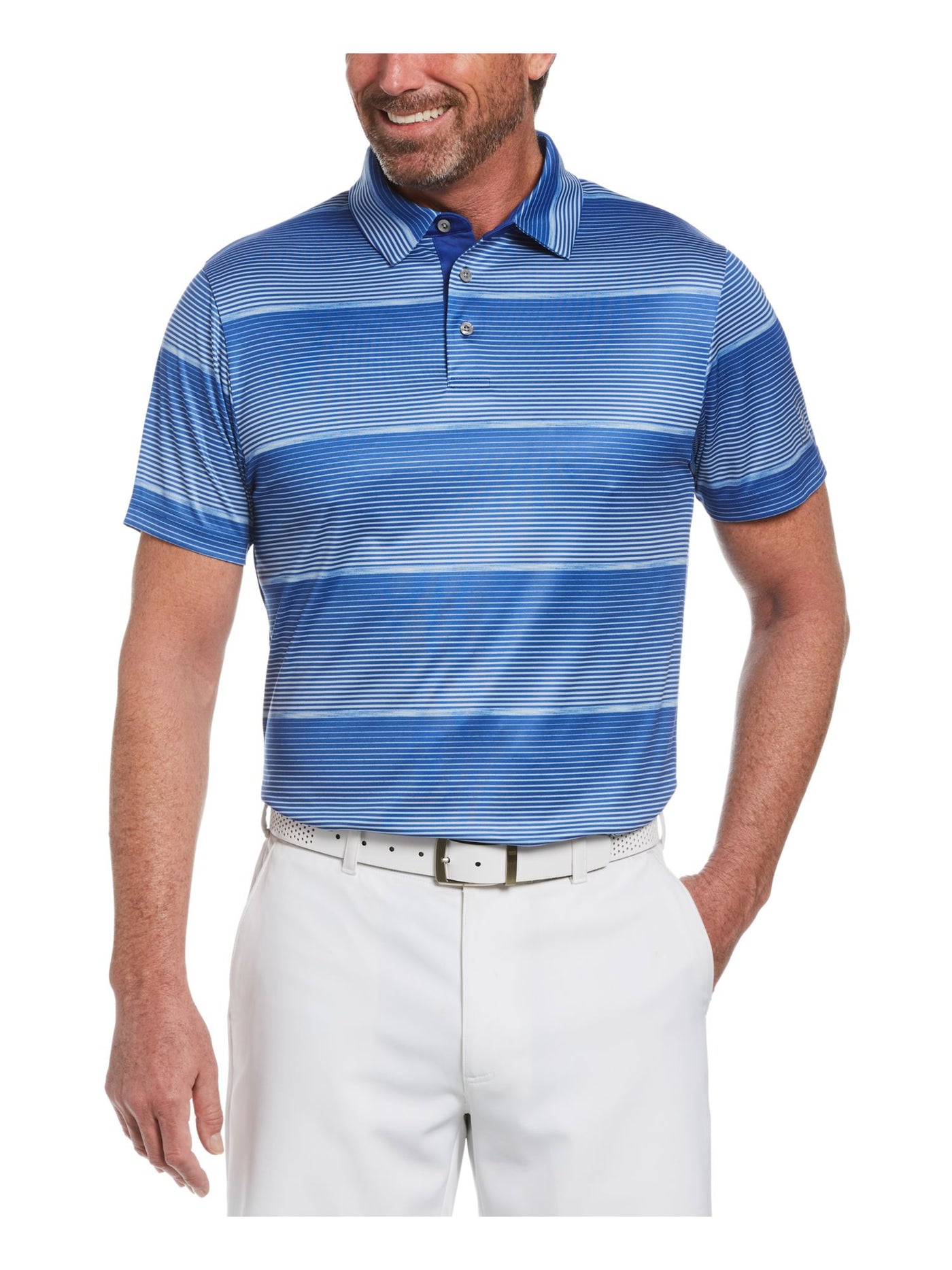 HYBRID APPAREL Mens Blue Lightweight, Striped Athletic Fit Moisture Wicking Polo XL