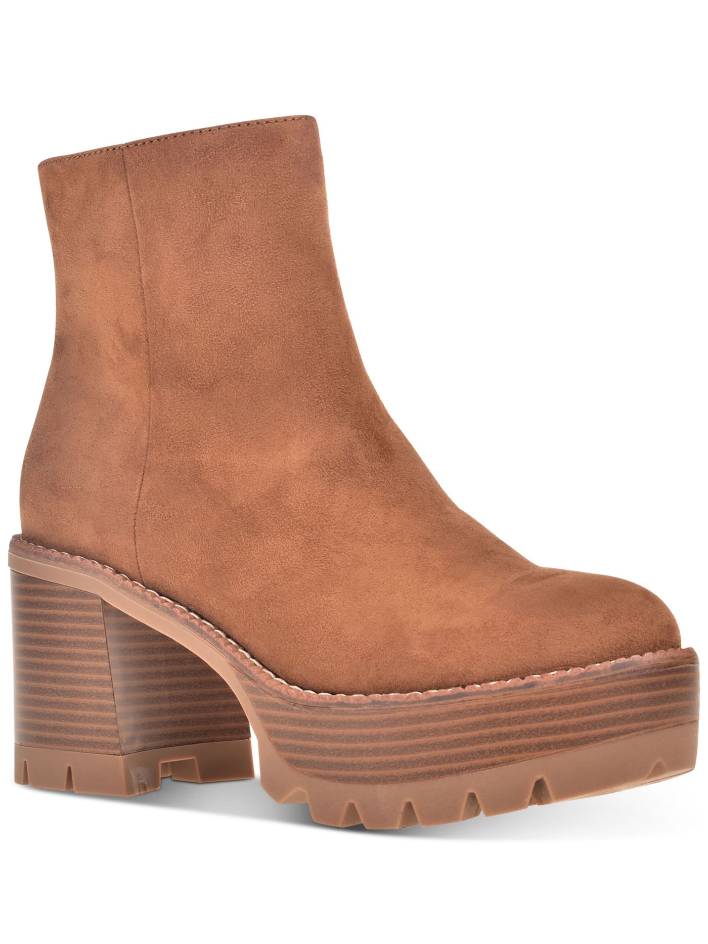 WILD PAIR Womens Brown 1-1/2" Platform Cushioned Breathable Margoee Round Toe Stacked Heel Zip-Up Booties 11 M