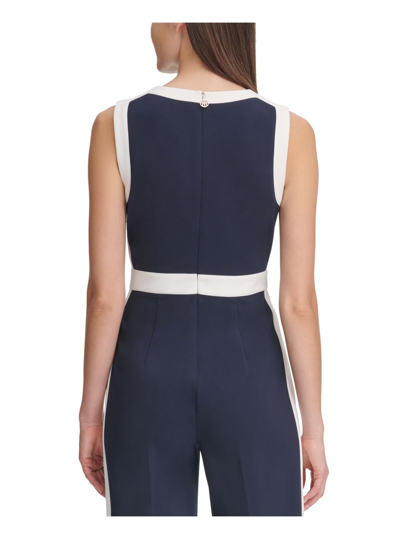 TOMMY HILFIGER Womens Navy Sleeveless Round Neck Wear To Work Cropped Jumpsuit 12