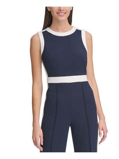 TOMMY HILFIGER Womens Blue Sleeveless Round Neck Wear To Work Cropped Jumpsuit 14