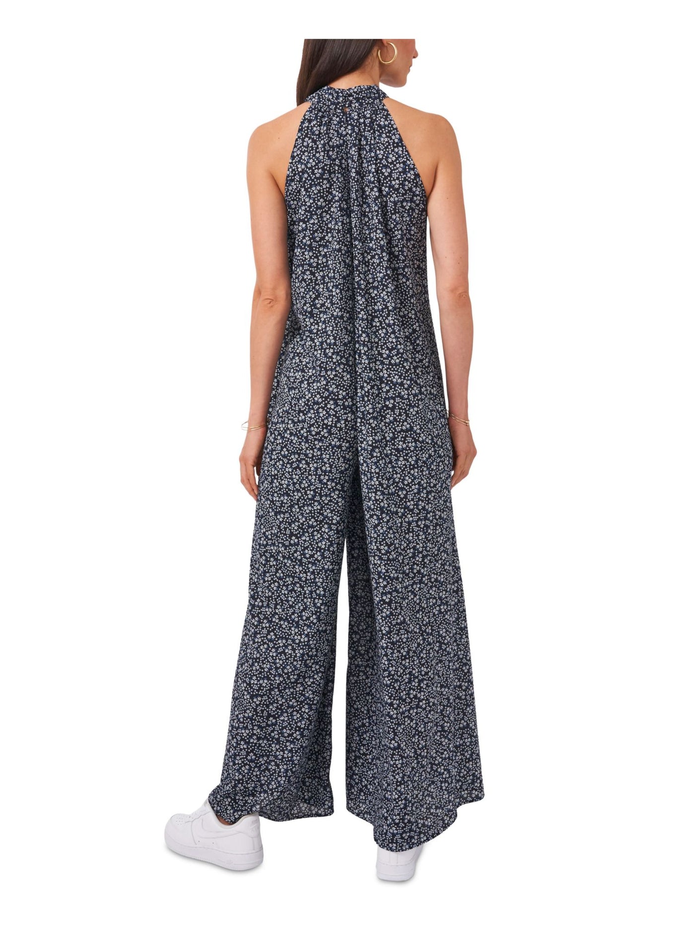1. STATE Womens Navy Zippered Tie Floral Sleeveless Mock Neck Wide Leg Jumpsuit XL