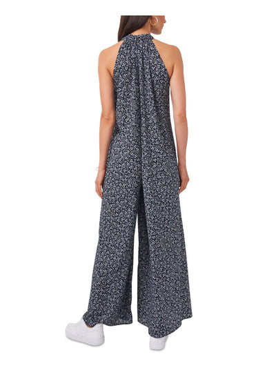 1. STATE Womens Navy Zippered Tie Floral Sleeveless Mock Neck Wide Leg Jumpsuit XL
