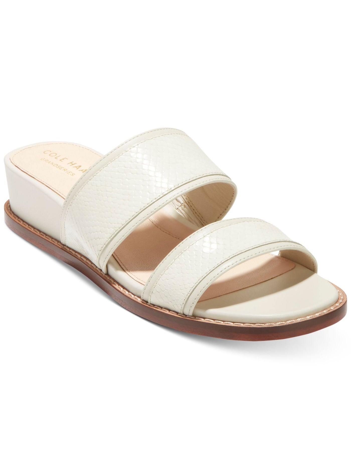 COLE HAAN Womens White Scale Embossed Goring Double Band Comfort Wesley Round Toe Wedge Slip On Leather Slide Sandals Shoes 7.5 B