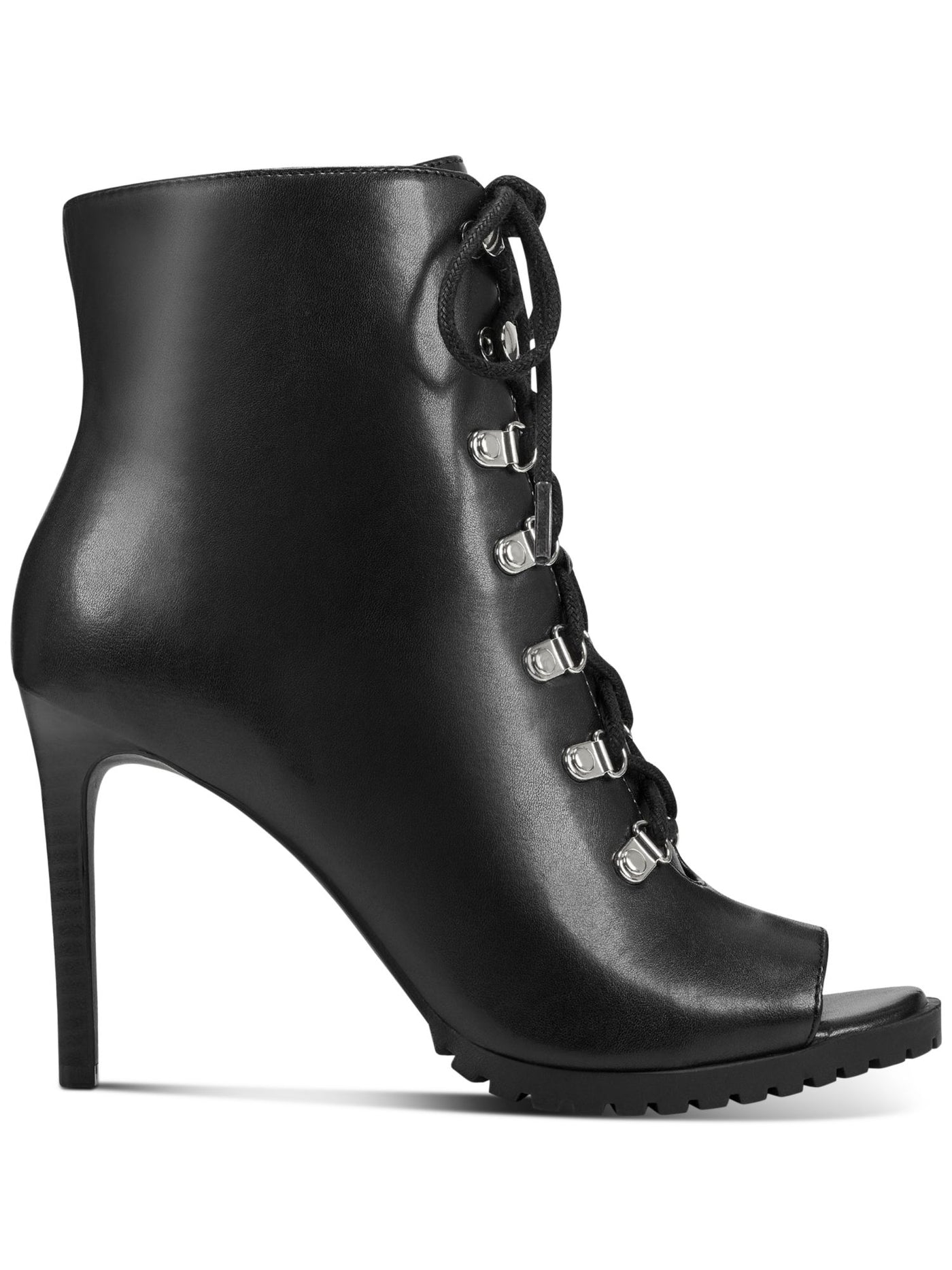 INC Womens Black Slip-Resistant Lace-Up Front Arch Support Cushioned Florita Open Toe Stiletto Zip-Up Booties 5.5 M