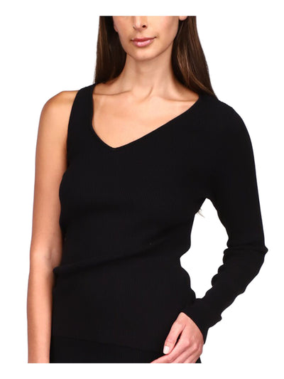 MICHAEL MICHAEL KORS Womens Black Stretch Ribbed One Sleeve Long Sleeve V Neck Party Top XXL