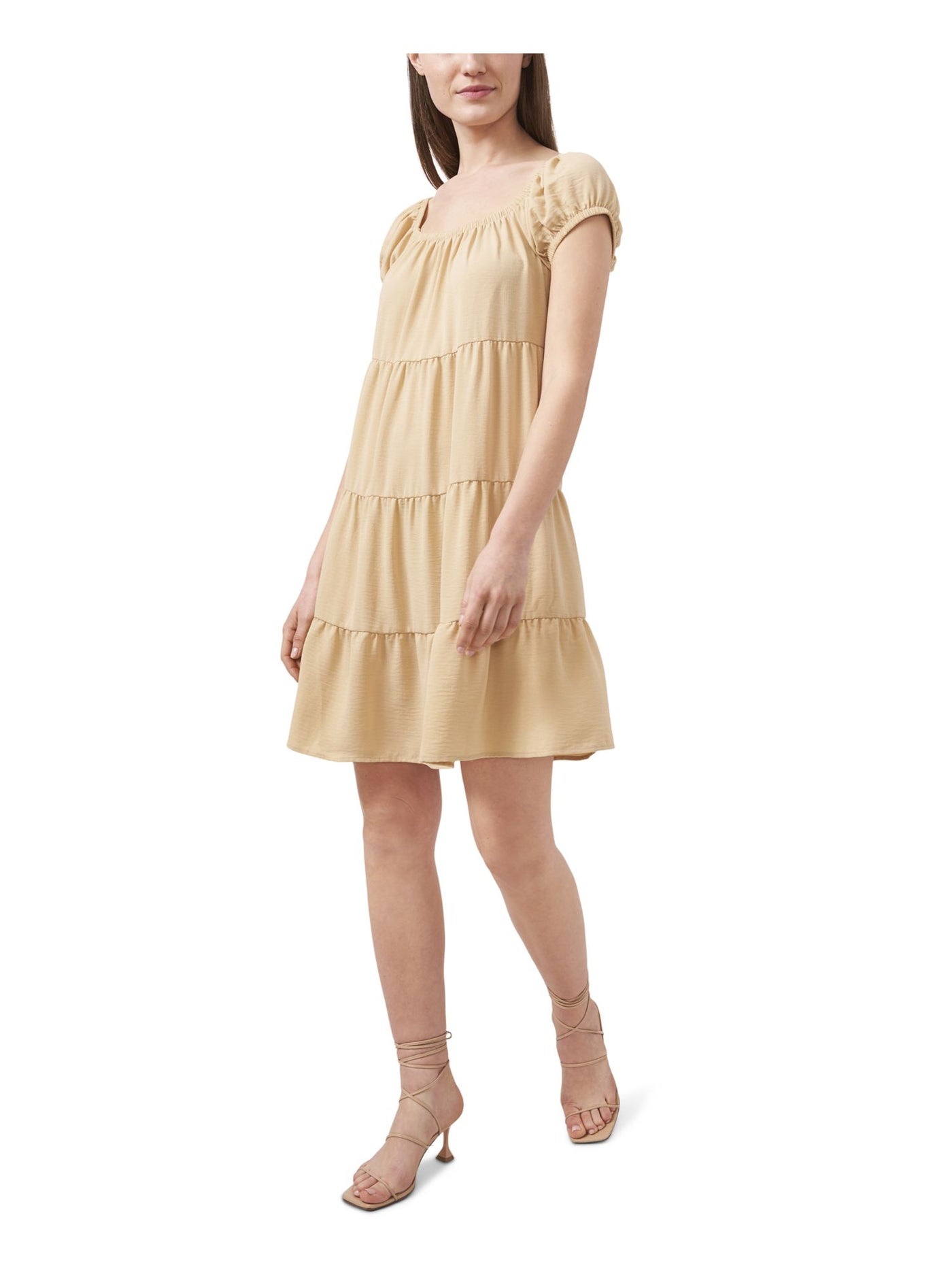 RILEY&RAE Womens Beige Pouf Sleeve Square Neck Short Shift Dress M