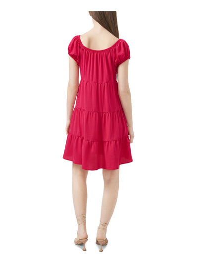 RILEY&RAE Womens Pink Pouf Sleeve Square Neck Short Shift Dress XS