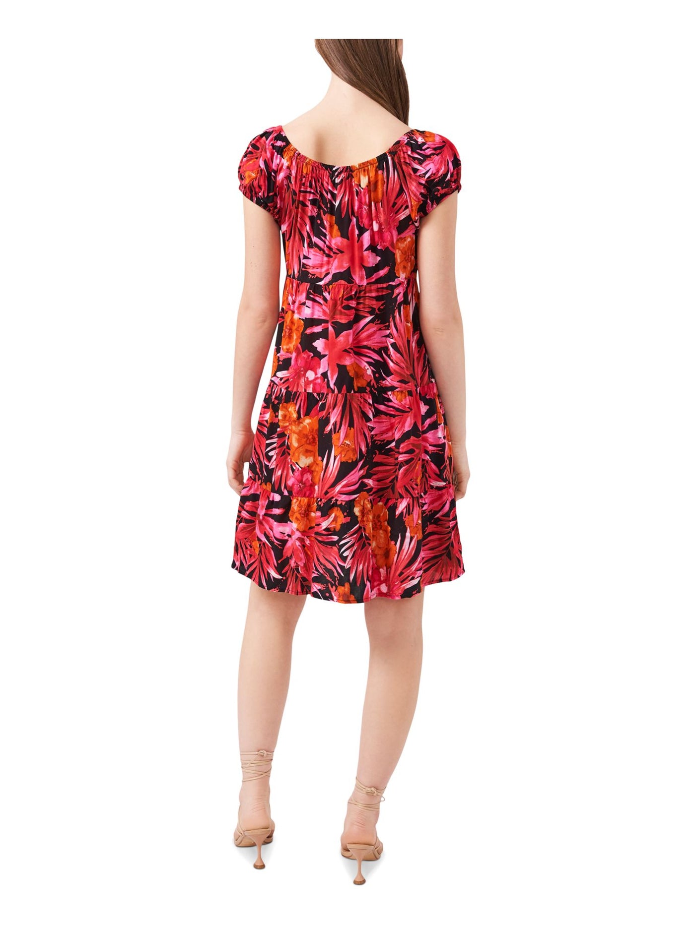 RILEY&RAE Womens Red Floral Short Sleeve Off Shoulder Short Party Fit + Flare Dress L