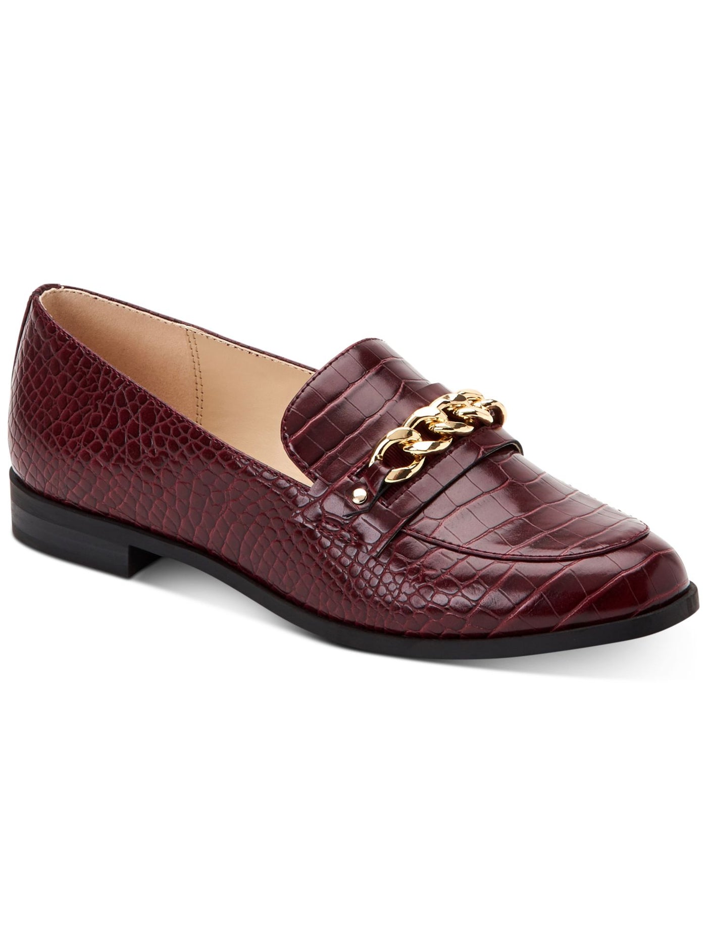 CHARTER CLUB Womens Burgundy Crocodile Chain Detail Padded Kattelle Almond Toe Block Heel Slip On Loafers Shoes 6 M