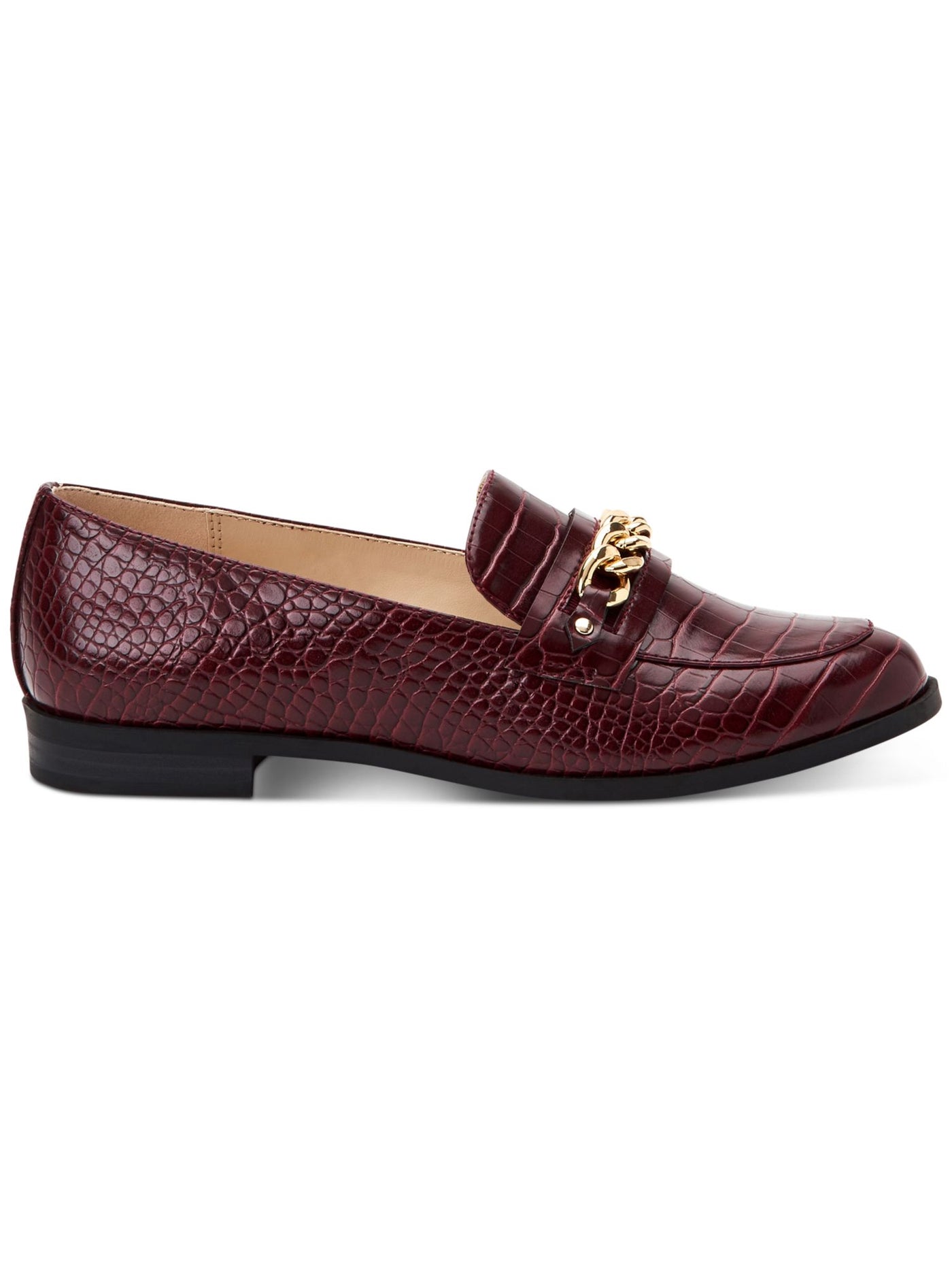 CHARTER CLUB Womens Burgundy Crocodile Chain Detail Padded Kattelle Almond Toe Block Heel Slip On Loafers Shoes 6 M