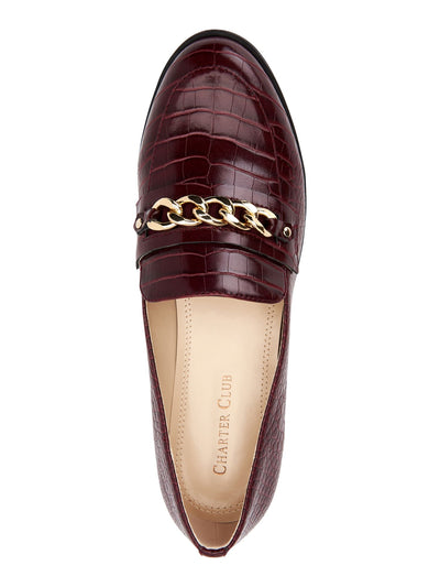 CHARTER CLUB Womens Burgundy Crocodile Chain Detail Padded Kattelle Almond Toe Block Heel Slip On Loafers Shoes M