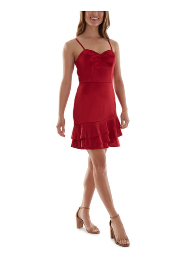 BCX DRESS Womens Red Stretch Ruffled Zippered Cupped Pull-overeasy Care Spaghetti Strap Sweetheart Neckline Above The Knee Party Sheath Dress 11
