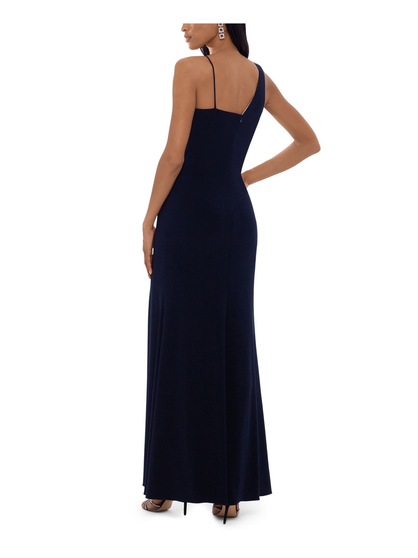 XSCAPE Womens Stretch Slitted Sleeveless Asymmetrical Neckline Full-Length Formal Gown Dress