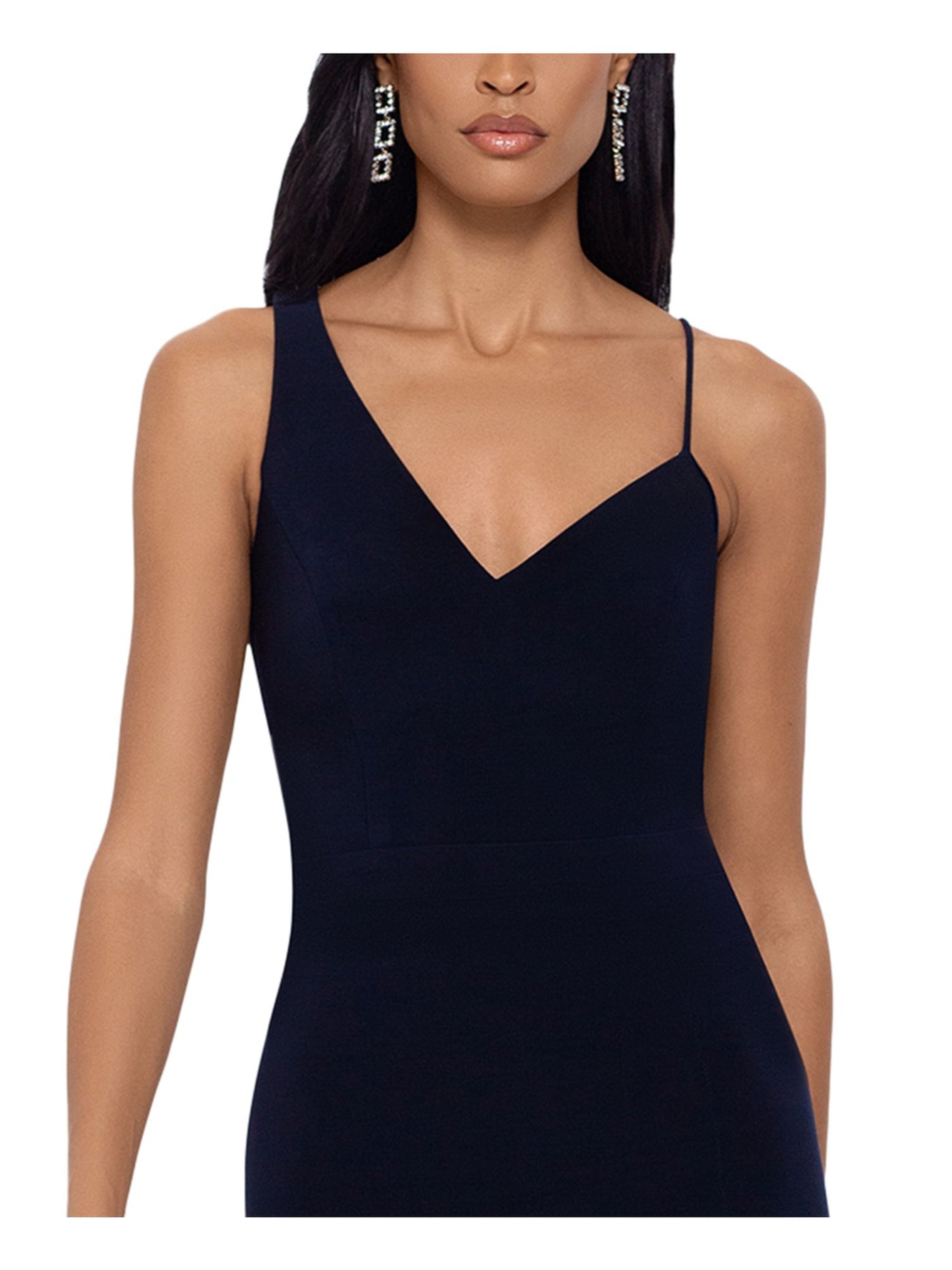 XSCAPE Womens Stretch Slitted Sleeveless Asymmetrical Neckline Full-Length Formal Gown Dress