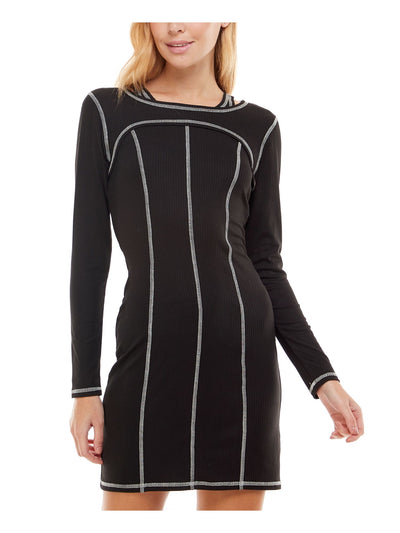 ULTRA FLIRT Womens Black Stretch Ribbed Shrug Long Sleeve Crew Neck Short Cocktail Body Con Dress XXL