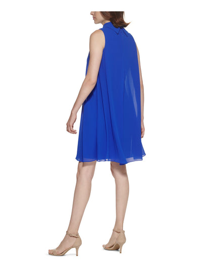 VINCE CAMUTO Womens Blue Stretch Zippered Sheer Lined Sleeveless Mock Neck Above The Knee Party Shift Dress 2