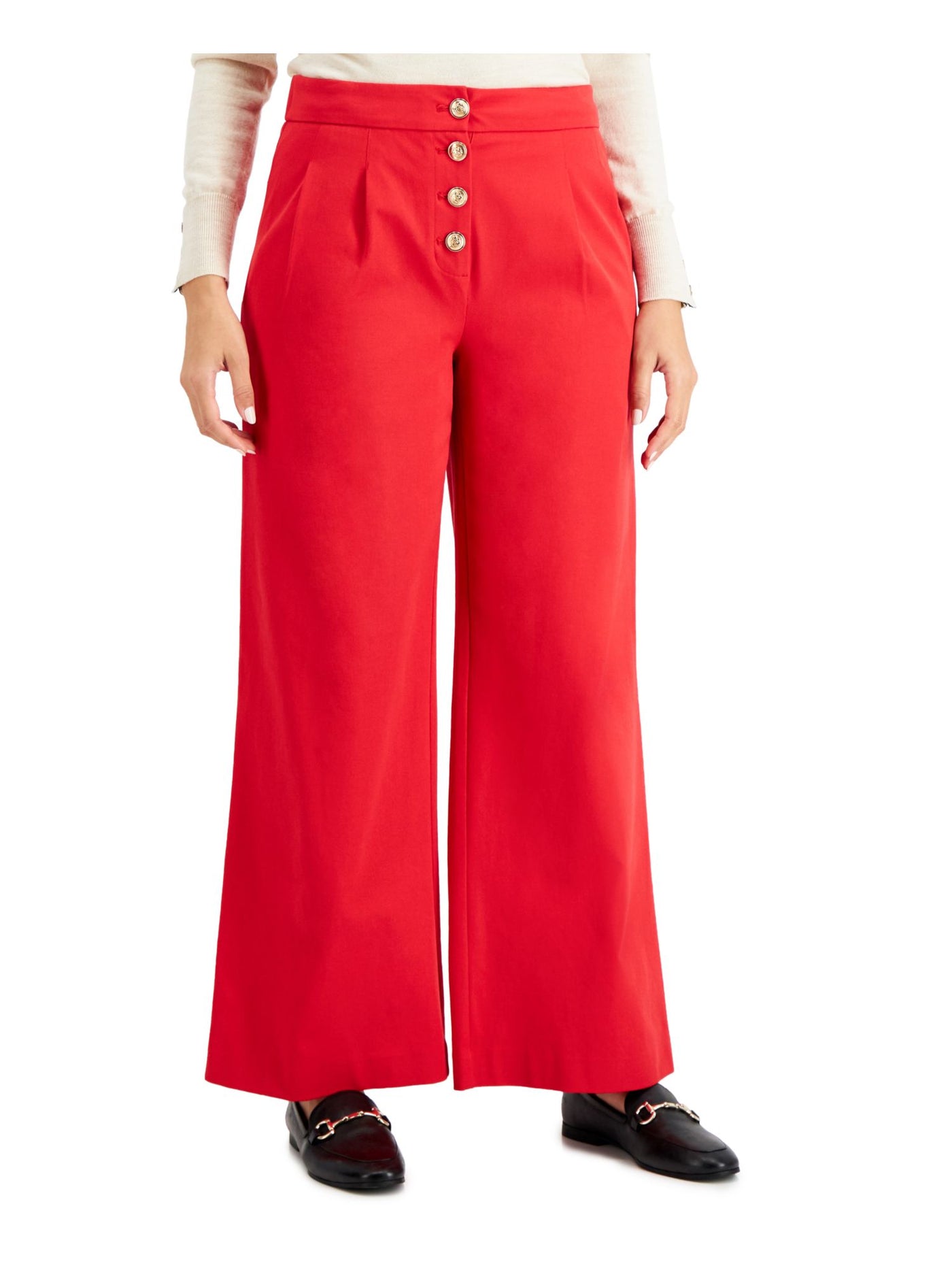 CHARTER CLUB Womens Red Stretch Pleated Pocketed Button Fly Wear To Work Wide Leg Pants 16