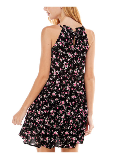 TRIXXI Womens Black Tie Floral Sleeveless Halter Short Fit + Flare Dress XL